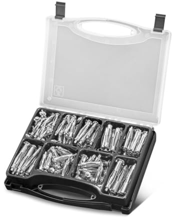 STAHLWERK Metall-Hohlraumdübel 141-teiliges Set M4 x 32 | M4 x 38 | M4 x 46 | M5 x 37 | M5 x 52 | M5 x 65 | M6 x 37 | M6 x 52 | M6 x 65 Metalldübel mit vormontierten Schrauben für Trockenbau-Arbeiten
