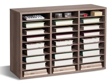 VEVOR Organizador de Literatura, Clasificador de Archivos de 27 Compartimentos 800 x 297 x 550 mm con Estantes Extraíbles, Clasificador de Madera de Aglomerado para Oficina, Hogar, Aula, Negro y Gris