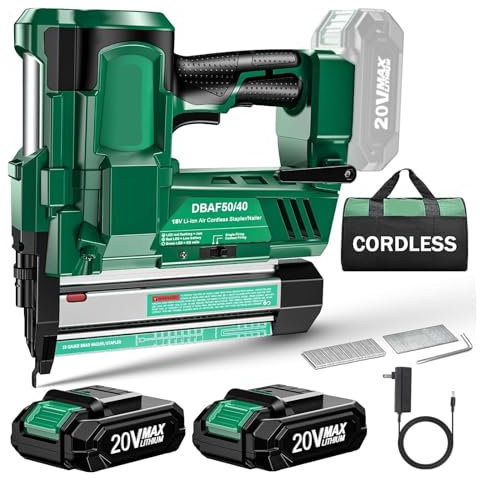 TIEOAXFT Gun Battery Powered w/ 2 X 2000mAh Battery, 1000pcs Nails and Staples, 2 in 1 Cordless Brad Nailer/Electric Stapler,