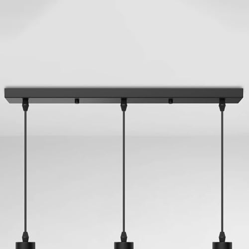 Baldaquin pour lampe rectangulaire, longue, cache-câble, rosace de plafond, en métal, abat-jour de plafond, boîte de plafond, noir, 80 cm x 2 trous