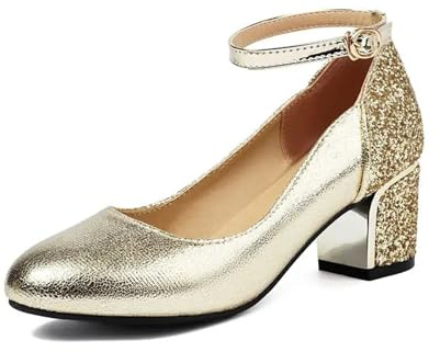 ZYAGH Talons Hauts éTincelants Escarpins à Brides et Paillettes for Femmes, Chaussures à Talons carrés et Boucle en Strass, dorées, Pointures 32, 33 et 43 pour Femme(Gold,40)
