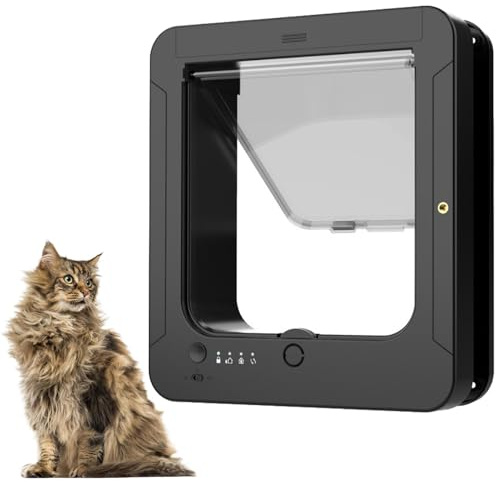 Porta per Gatti Deluxe Mart Smart con Microchip, Ingresso Selettivo per Animali con 2 Collari Sensore e Telecomando, Porta Automatica per Gatti e Cani di Piccola Taglia, Apertura 20 X 19 Cm black