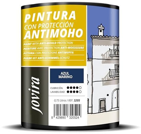 JOVIRA PINTURAS Pintura Antimoho, Evita el moho, resistente a la aparición de moho en paredes, aspecto mate. (750 Mililitros, Azul Marino) -T