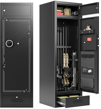 Zevemomo 10-12 Gun Safes, Gun Safe for Rifles and Pistols Safe for Home, Quick & Easy Access Gun Cabinets for Rifle and Handgun with LED Light & Drawer, Electronic Lock