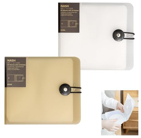 ONEBO 2 Pcs Etui de rangement pour CD,Support de DVD en Plastique, Rigide étui DVD,Dur de Protection pour Les Voyages en Voiture,pour la Maison et la Voiture (12 Capacités, 1 blanc + 1 marron)