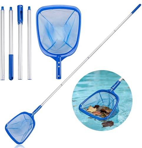 Tismels Recogehojas para Piscinas 195cm, Red de Limpieza de Piscinas,Recogehojas Piscina Malla Fina, Ajustable Mango, para Debris,Leaves,Unsectos y Otros Sedimentos