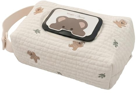 Borsa per salviette umidificate Scatola riutilizzabile per salviette umidificate Elegante con manico Stampa di orsi per campeggio, casa e viaggi, Beige, scatola 8x5x3 pollici