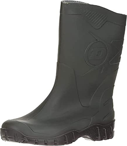 DUNLOP Short Leg Half-Height Wellies Easier On & Off Good For Wider Calf Fitting,Green/Black Sole,8 UK