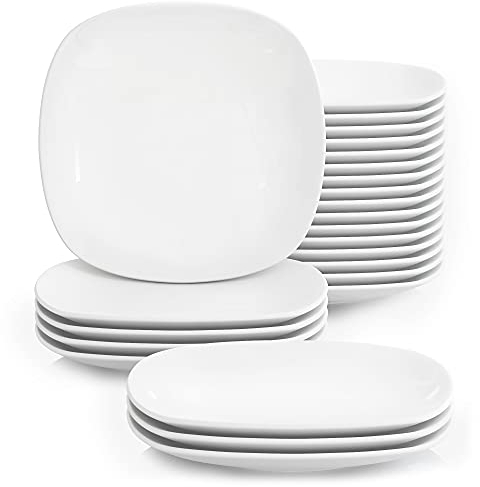 MALACASA Dinner Plates, Plates Set of 24, 9.7 Side Plates Dessert Plates Salad Plates White Porcelain Plates, Series Elisa