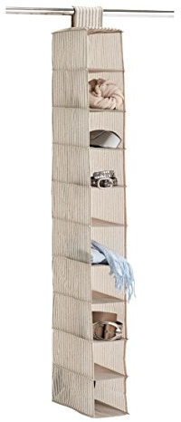 Zeller 14651 Hänge-Aufbewahrung Stripes, 10 Fächer, Vlies, ca. 15 x 30 x 129 cm, Beige