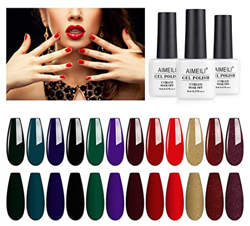 AIMEILI Gel Nail Polish Set, 8ml 12 Colours Soak Off UV LED Gel Nail Polishes Nail Art Gel Polish Gift Kit 5