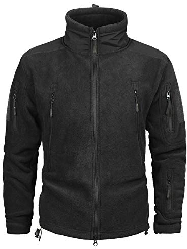 Memoryee Herren Winddichte Fleecejacken Warme Outdoor Military Taktik Kapuzenpullover Soft Shell Jacke mit Kapuze/Black/XL