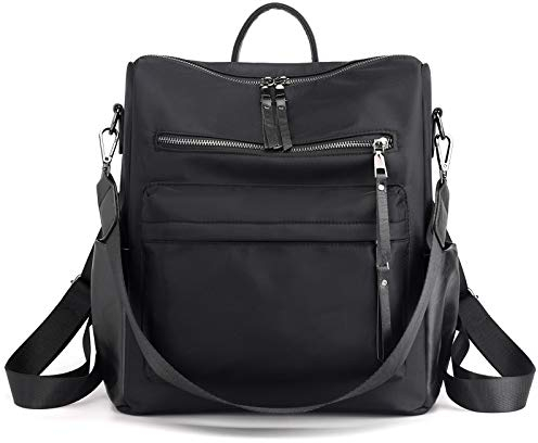 ZOCILOR Damen Mode Rucksack Handtasche Vielseitiges Design Wandlungsfähige Umhängetasche und Schultertasche aus PU-Leder Reisetasche (Schwarzes Nylon)