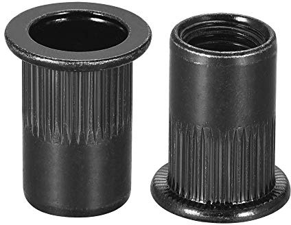 uxcell M10 Rivet Nuts Carbon Steel Zinc-Plated Knurled Flat Head Threaded Insert Nut Black 20Pcs