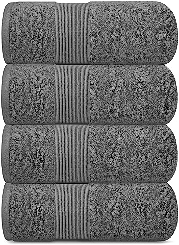 White Classic Resort Collection Soft Bath Towels | 28x55 Luxury Hotel Plush & Absorbent Cotton Bath Towel Large [4 Pack, Smoke Grey]