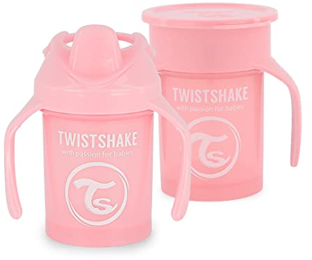 Twistshake 360 ​​Cup + Mini Cup | Baby-Schnabeltassen mit 360°-Trinkrand und weichem Trinkschnabel mit Fruchtmixer – 230 ml | Lernbecher für Kinder mit Henkeln | Auslaufsicher | BPA-frei | Rosa