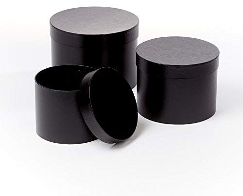 Floralcraft Set of 3 Symphony Hat Boxes with Lids (Black), Empty Storage Boxes Round Lined Cardboard Florist Hat Boxes Jewellery Boxes for Wedding Anniversary Valentines Gift Christmas