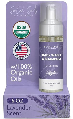 SoCal Suds & Company 2-in-1 Organic Foaming Shampoo & Body Wash - Gentle Botanical Baby Wash for Sensitive Skin Bath - Nourishing Soothing Castile Soap - Lavender, 6 oz (Pack of 1)