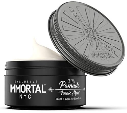 Immortal NYC Iconic Men Cream Pomade - Flex Medium/Stong Hold - Low Shine All Natural Water-Based Hair Cream Pomade for Men - No Residue, All Hair Types