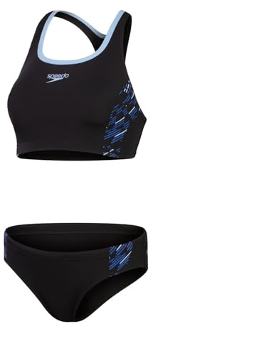 Speedo W Placement Bikini Schwarz - Klassischer sportlicher Damen Bikini, Größe 38 - Farbe Black - True Cobalt - Curious