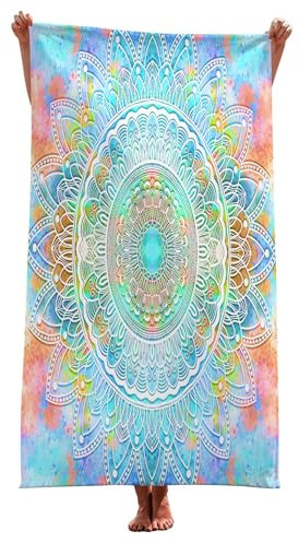 LOMDEM 75x150 cm Mikrofaser Strandtuch Tie Dye Bohemian Mandala Floral Großes Handtuch Für Männer & Frauen Schnell Trocknendes Schwimmtuch Sport Surf Duschtuch Badetuch Beach Towel, Multicolour Blau