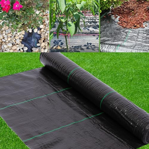 AGGAFA 110gsm (1M x 5M) 100% Virgin Material. Premium Heavy Duty Weed Barrier Fabric for Landscaping, Farming, Gardening and Agriculture. Durable Woven Weed Control Membrane.