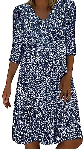 Sommarklänning dam lätt midiklänning V-ringad 3/4 ärm t-shirt klänningar Swiss Dot chiffongklänning dam blusklänning boho strandklänningar vintage lösa fritidsklänningar klänning