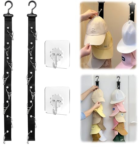Luckwaii 2 Stück Cap Aufbewahrung, Cap Halterung Wand Praktischer Cap Halter mit 16 Clips, 2 Selbstklebenden Haken Kappenhalter für ordentliche Hutablage Aufhängen für Baskenmützen Basecaps Sonnenhüte