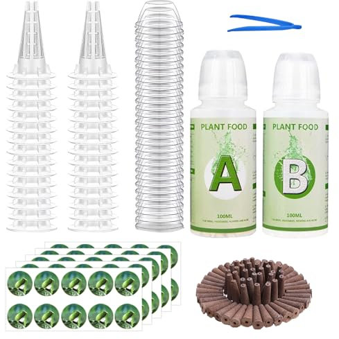 127 Pcs Hydroponisches Anzuchtsystem Zubehör, Ersatz-Wachstumsschwämme, 50 Ersatz Zuchtschwämme, 50 Etiketten, 12 Isolierenden Deckeln, 12 Pflanzenkorb, 1 Pinzette, a&b Solid Nutrient Plant Foods