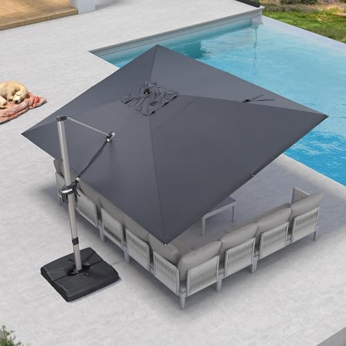 PURPLE LEAF Parasol Déporté 3 x 4 m Rectangulaire Anti-UV et Vent, Gris | Aluminium thermolaqué champagne, élégant, La couleur de prédilection des lieux haut de gamme, Parasol de jardin exterieur