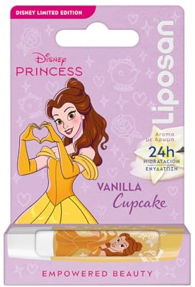 LIPOSAN Vanilla Cupcake Edición Limitada Disney Princesa Bella (1x 4,8 g), bálsamo labial para niños con 24 h de hidratación, bálsamo con color a vainilla para unos labios suaves y bonitos