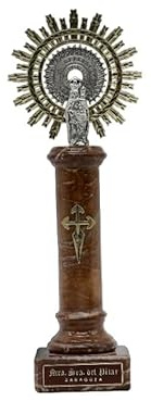 Genérico Figura Virgen del Pilar - Columna de Alabastro con Corona de Metal - Virgen del Pilar Color Marrón (24 Centímetros)