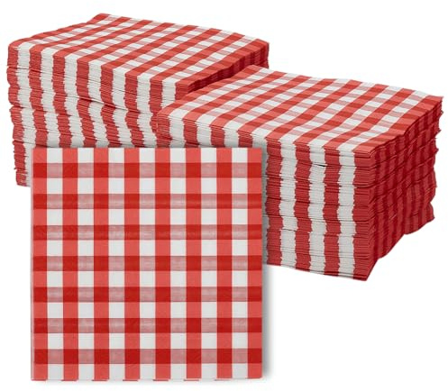 GOMAKERER 300 Stück Rot Karierte Servietten Buffalo Plaid Einwegservietten Rot Weiß Karierte Papiertaschentücher Für Hochzeiten Ostern Abendessen Picknick Grillen Geburtstagsparty, 254x249x0.1mm