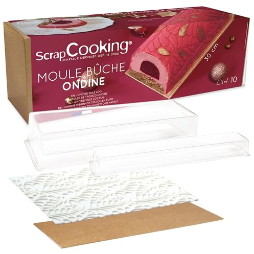 ScrapCooking - Kit Bûche de Noël Ondine - Avec Moule, Insert, Tapis Silicone & Support - Accessoires Pâtisserie Dessert de Noël - Avec Recette Bûche Framboises Noisettes - 1941