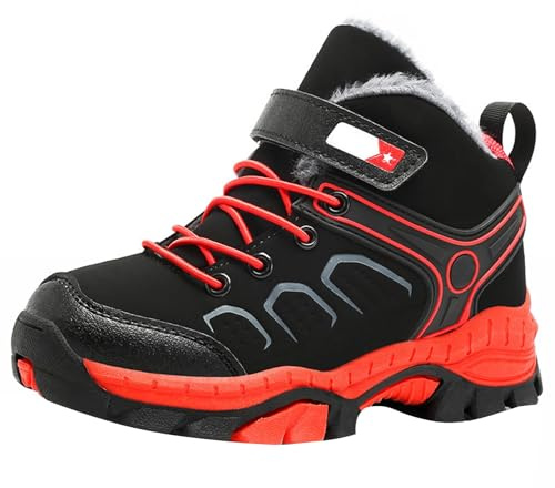 Winter Boots Children's Boys Snow Boots Warm Lined Winter Shoes Hiking Shoes Winter Boots Comfortable Trekking Hiking Boots Winter Boots Children's Shoes Trail Running Shoes Non-Slip Boots, red, 13 UK