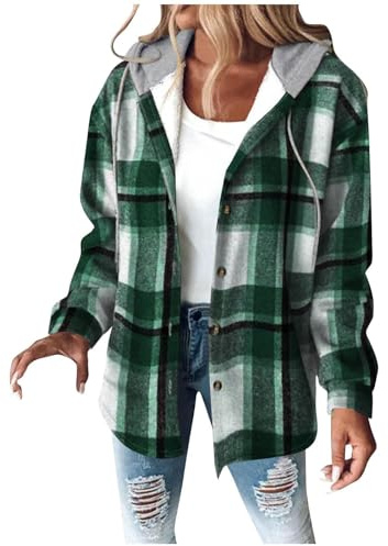 Generico Giacca Donna Invernale Fodera in Pile,Felpe Scozzese con Cappuccio e Bottoni,Giacche Casual Calda a Maniche Lunghe,Giubbotto Elegante Autunnali/Invernali,Felpa Pile Donna a Quadri Alla Moda