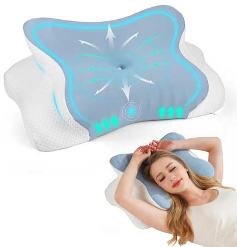 Gaethra Cuscino Cervicale per Dormire, 2 in 1 Cuscino Ergonomico in Memory Foam, Cuscino per Supporto Ortopedico, per Dormire Su Fianco, Schiena E Pancia, Dolori Cervicali