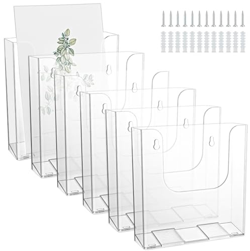 WEBEEDY 6 Pack Porte-Brochures Acrylique Support Mural A5 14.8x21cm Porte-Brochures Acrylique Clair Portebrochures, Prospectus et Pamphlets Présentoir Facile à Installer pour la Décoration du Bureau