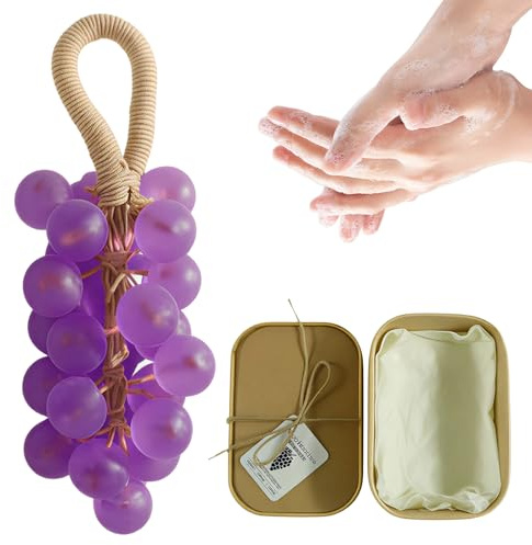 Sapone all'uva su una corda, saponette con profumo di lavanda, sapone all'uva in cristallo fatto a mano su una corda, regalo divertente per il bagno per donne e uomini, sapone per il corpo per lavare