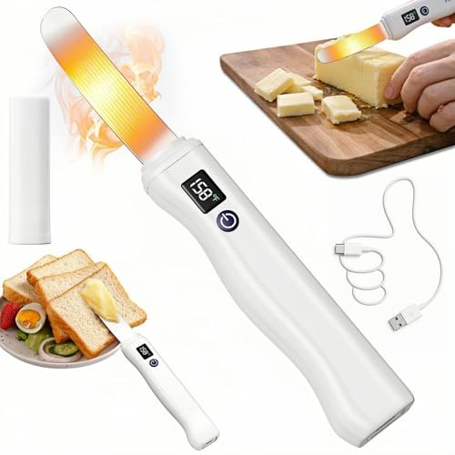 DEACOWER Coltello da burro riscaldante, in acciaio inox 304, con display intelligente in tempo reale, temperatura e batteria, doppia modalità di temperatura per formaggi, conserve, altre creme