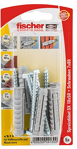 Fischer Spreizdübel SX 10 x 50 SK SB-Karte, 5 x 6-kt-Schraube 7 x 65, 049130