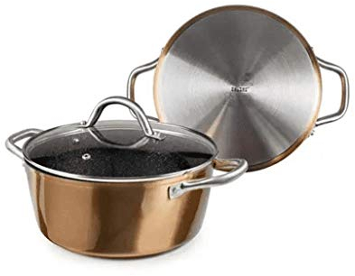 IBILI, Pentola natura in rame con coperchio in vetro, 28 cm, stile pietra antiaderente, adatta all’induzione.