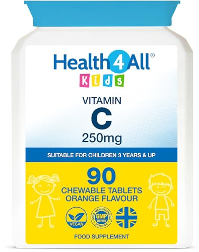 Health4All Kids Vitamin C 250mg, 90 Chewable Tablets 3 Months Supply for Children 3+ Immune System Support, Natural Vegan Orange Flavour | Made in UK (Not Gummies)