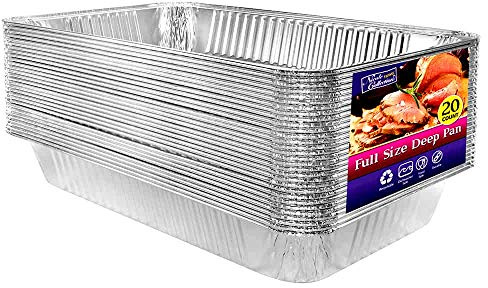 Aluminum Deep Foil Pans Full Size, Large Disposable Roasting & Baking Pan, 21x13 (20 Pack) Extra Heavy Duty Chafing Trays for Hotels, Restaurants, Caterers, Steam Table, Buffets & Bakeware