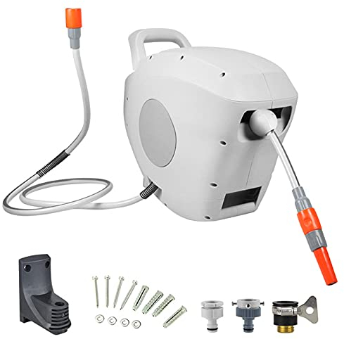 JKGHK Wandschlauchbox, Gartenschlauch Trommel Schlauchbox, 180° Schwenkbar Versenkbare Automatische Schlauchaufroller, Ausgestattet Mit Einstellbarer Düse Und Systemteilen