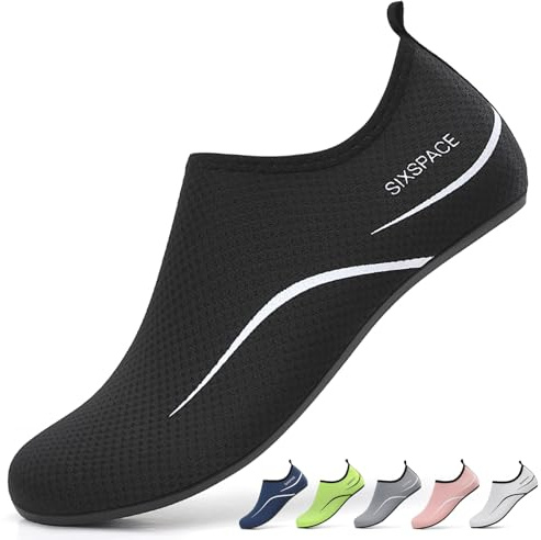 Sixspace Barefoot Water Shoes Men Women Lightweight Ladies Aqua Aerobics Shoes for Swim Running Surfing Driving Diving Kayaking Beach Yoga, 487 Black, 8 UK