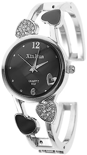 Hemobllo Damen Uhren - Armreif Uhr Damenuhr Herz Strass Damen Armbanduhr Spangenuhr Metallband Analoguhr Quarzuhr Elegante Armband Uhr für Damen Mädchen