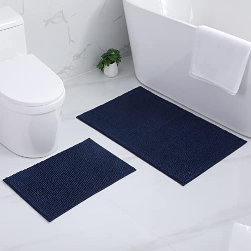 Homaxy Chenille Badezimmerteppich Set 2 teilig rutschfeste Badematte Set Weich Saugfähige Badteppich Waschbar Badvorleger - 40x60 cm+60x90 cm, Marineblau