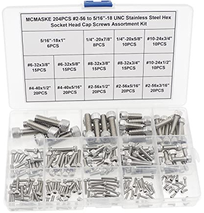 MCMASKE #2-56#4-40#6-32#8-32#10-24 1/4-20 5/16-18 UNC 304 Stainless Steel Socket Head Cap Screws Assortment Kit