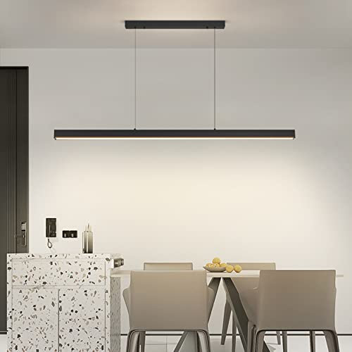 Mikeru 100CM Modern Linear LED Pendant Light, Kitchen Over Island Lights 10% to 100% Dimmable with Remote Control (Without Batteries) Pool Table Lighting 3000K/4500K/6500K for Dining Room